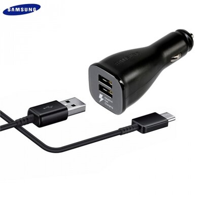 Samsung EP-LN920CBEG Szivargyújtó töltő/autós töltő 2 x USB aljzat (5V / 2000mA, EP-DW700CBE Type-C adat/töltőkábel, QC támogatás) FEKETE [Samsung Galaxy A3 (