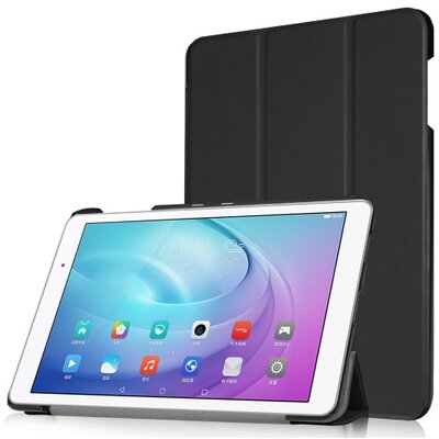Tablet védőtok álló, bőr (FLIP, oldalra nyíló, TRIFOLD asztali tartó funkció) FEKETE [Huawei Mediapad T2 10.0 Pro]