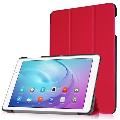 Tablet védőtok álló, bőr (FLIP, oldalra nyíló, TRIFOLD asztali tartó funkció) PIROS [Huawei Mediapad T2 10.0 Pro]