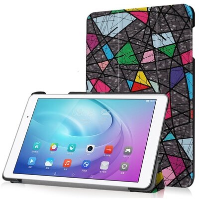 Tablet védőtok álló, bőr (FLIP, oldalra nyíló, TRIFOLD asztali tartó funkció, absztrakt minta) SZÍNES [Huawei Mediapad T2 10.0 Pro]