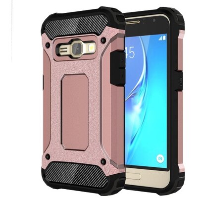 Defender műanyag hátlapvédő telefontok (közepesen ütésálló, gumi / szilikon belső, fémhatás) RoseGold [Samsung Galaxy J1 (2016) (SM-J120)]