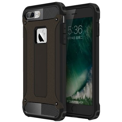 Defender műanyag hátlapvédő telefontok (közepesen ütésálló, gumi / szilikon belső, fémhatás) Fekete [Apple iPhone 7 ]