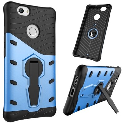 Defender műanyag hátlapvédő telefontok (közepesen ütésálló, gumi / szilikon hátlap, kitámasztó) Fekete/KÉK [Huawei nova]