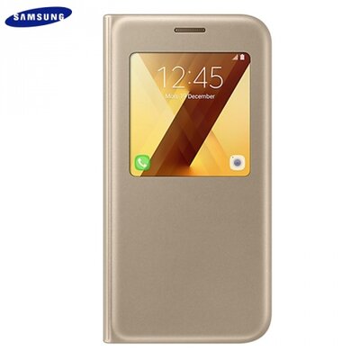 Samsung EF-CA520PFEG gyári telefontok álló, bőr (flip, oldalra nyíló, asztali tartó funkció, hívószámkijelzés, S-View Cover) Arany [Samsung Galaxy A5 (2017) (SM-A520F)]