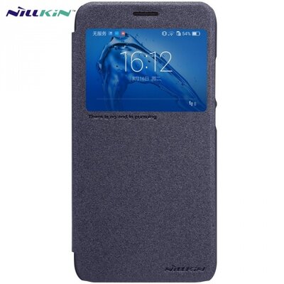 Nillkin Sparkle műanyag telefontok (mikroszálas bőr flip, oldalra nyíló, S-View Cover) Fekete [Huawei nova+ Plus]