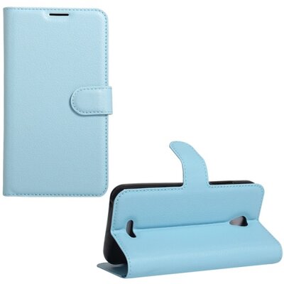 Telefontok álló, bőr hatású (flip, oldalra nyíló, asztali tartó funkció), Kék [Lenovo B]