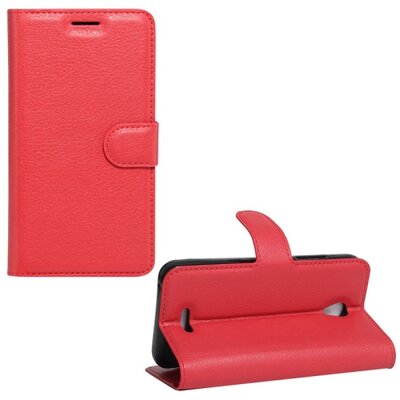 Telefontok álló, bőr hatású (flip, oldalra nyíló, asztali tartó funkció) Piros [Lenovo B]