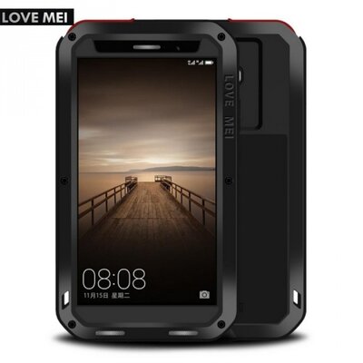 Love mei LOVE MEI Defender hátlapvédő telefontok gumi (ütésálló, Gorilla Glass üveg, fém keret) Fekete [Huawei Mate 9]