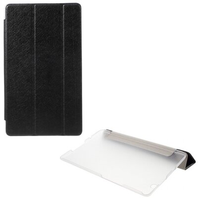 Tablet védőtok álló, bőr (FLIP, oldalra nyíló, TRIFOLD asztali tartó funkció, selyem hatás) FEKETE [Huawei Mediapad M3 8.4]