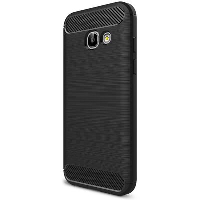 Hátlapvédő telefontok gumi / szilikon (közepesen ütésálló, szálcsiszolt, karbonminta) Fekete [Samsung Galaxy A3 (2017) (SM-A320F)]