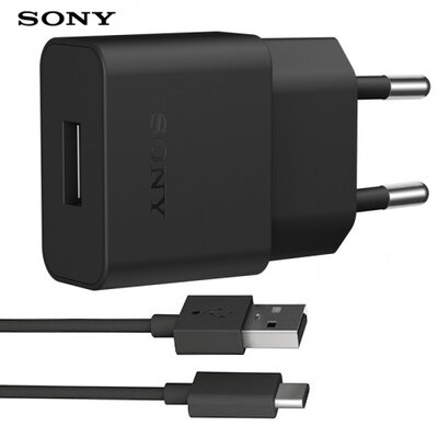 Sony UCH20 Hálózati töltő USB aljzat (5V / 1500mA, Type-C, UCB20 kábel) FEKETE [Sony Xperia X Compact (F5321), Xperia XZ (F8331)]