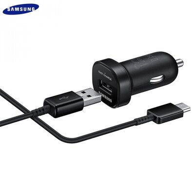 Samsung EP-LN930CBE Szivargyújtó töltő/autós töltő USB aljzat (5V/2000mA, gyorstöltés támogatás EP-DW700CBE Type-C adat/töltő kábel) FEKETE [Samsung Galaxy A3