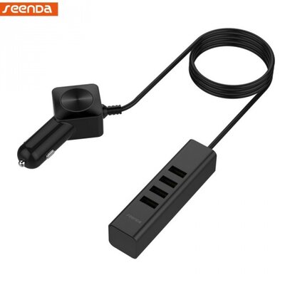 Seenda SEENDA szivargyújtó/autós töltő 6 x USB aljzat (5x5V/1600mA, +1,4m hosszabbító 1xQC3.0, kábel nélkül, USB HUB) FEKETE