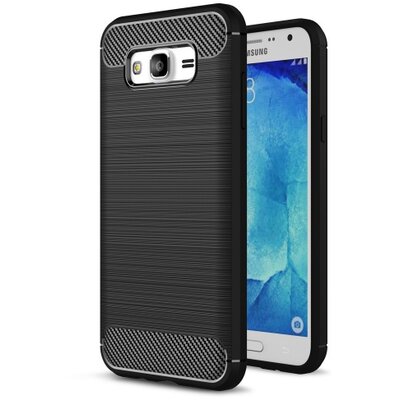 Hátlapvédő telefontok gumi / szilikon (közepesen ütésálló, szálcsiszolt, karbonminta) Fekete [Samsung Galaxy J5 (SM-J500)]