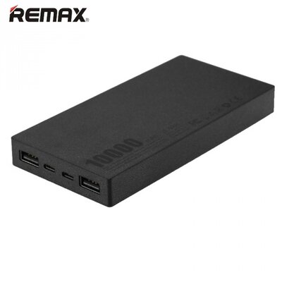 Remax REMAX THOWAY hordozható vésztöltő, powerbank (belső 10000 mAh Li-Ion akku, 2 USB aljzat, 2 x 5V /2000mA, kábel NÉLKÜL) FEKETE