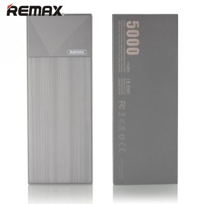 Remax REMAX THOWAY hordozható vésztöltő, powerbank (belső 5000 mAh Li-Ion akku, 5V /2000mA, kábel NÉLKÜL) SZÜRKE