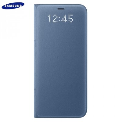 Samsung EF-NG950PL Telefontok álló, bőr (aktív flip, oldalra nyíló, akkufedél, bankkártya tartó, LED kijelző), Kék [Samsung Galaxy S8 (SM-G950)]