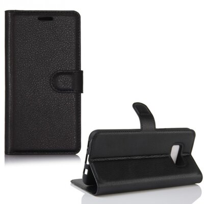 Telefontok álló, bőr hatású (flip, oldalra nyíló, asztali tartó funkció) Fekete [Samsung Galaxy S8 (SM-G950)]