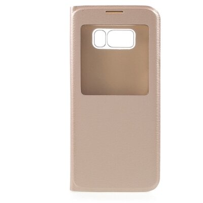 Telefontok álló, bőr hatású (flip, oldalra nyíló, hívókijelzés, View Window) Arany [Samsung Galaxy S8 (SM-G950)]