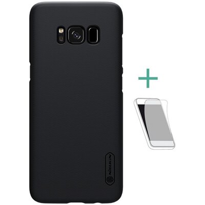 Nillkin Super Frosted műanyag hátlapvédő telefontok (gumírozott, érdes felület, kijelzővédő fóliával) Fekete [Samsung Galaxy S8+ Plus (SM-G955)]