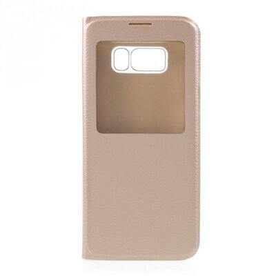 Telefontok álló, bőr hatású (flip, oldalra nyíló, hívókijelzés, View Window) Arany [Samsung Galaxy S8+ Plus (SM-G955)]