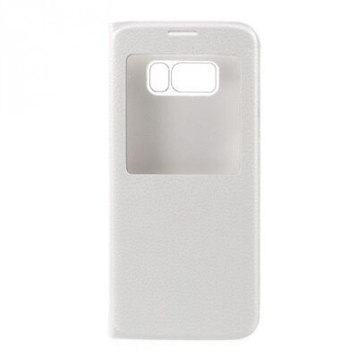 Telefontok álló, bőr hatású (flip, oldalra nyíló, hívókijelzés, View Window) Fehér [Samsung Galaxy S8+ Plus (SM-G955)]
