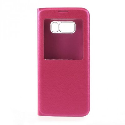 Telefontok álló, bőr hatású (flip, oldalra nyíló, hívókijelzés, View Window) Rózsaszín [Samsung Galaxy S8+ Plus (SM-G955)]