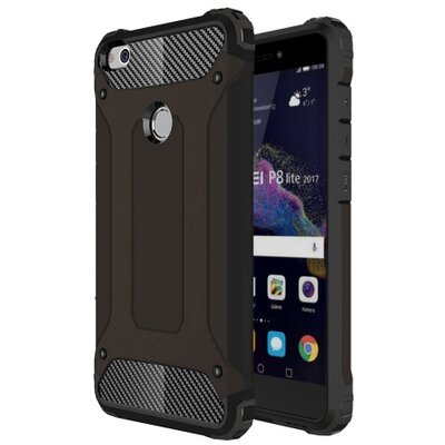 Defender műanyag hátlapvédő telefontok (közepesen ütésálló, gumi / szilikon belső, fémhatás) Fekete [Huawei P9 Lite (2017)]
