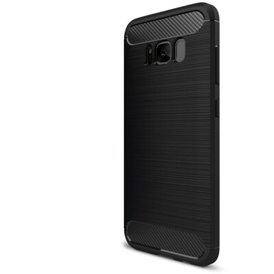 Hátlapvédő telefontok gumi / szilikon (közepesen ütésálló, szálcsiszolt, karbonminta) Fekete [Samsung Galaxy S8+ Plus (SM-G955)]