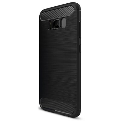 Hátlapvédő telefontok gumi / szilikon (közepesen ütésálló, szálcsiszolt, karbonminta) Fekete [Samsung Galaxy S8 (SM-G950)]