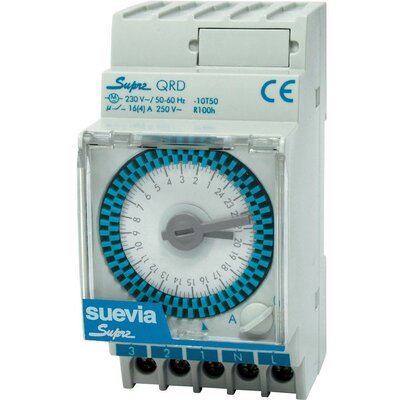 Suevia DIN sínes mechanikus napi időkapcsoló óra, 1 áramkör, 250V/16A, min. 15 perc, SUPRA QRD