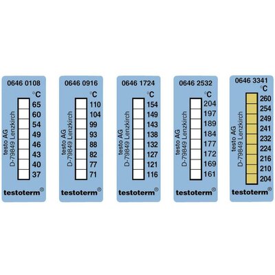 Öntapadós, felragasztható hőmérőcsík, 50 x 18 mm, 71/77/82/88/93/99/104/110 °C-ig Testo Testoterm