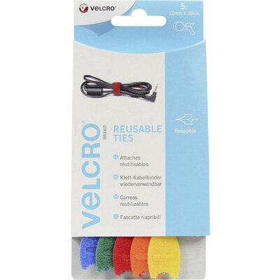 Tépőzáras kábelkötöző, 20 cm x 12 mm, kék, zöld, piros, narancs, sárga, 5 db, EC6025