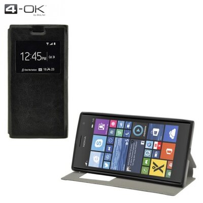Blautel FBW735 4-OK Telefontok álló, bőr hatású (flip, oldalra nyíló, asztali tartó funkció, hívószámkijelzés, View Window) Fekete [Nokia Lumia 730, Nokia Lumia 735]