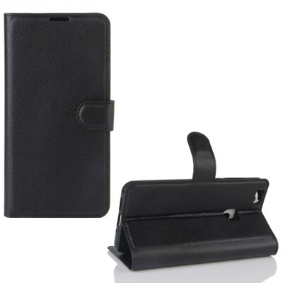 Telefontok álló, bőr (flip, oldalra nyíló, asztali tartó funkció) Fekete [Huawei P10 Lite]