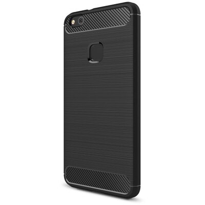 Hátlapvédő telefontok gumi / szilikon (közepesen ütésálló, szálcsiszolt, karbonminta) Fekete [Huawei P10 Lite]