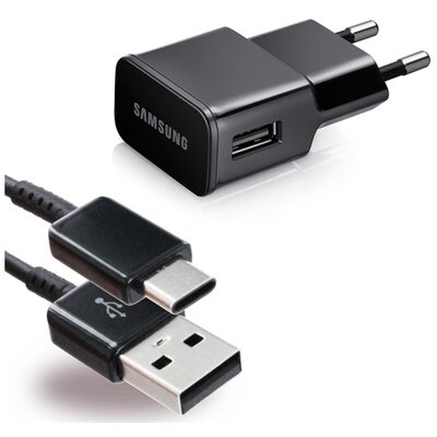 Samsung EP-TA20EBECG Hálózati töltő USB aljzat (5V / 2000 mA, EP-DG950CBE USB Type-C kábel, gyorstöltés támogatás) FEKETE [Samsung Galaxy A3 (2017) (SM-A320F)
