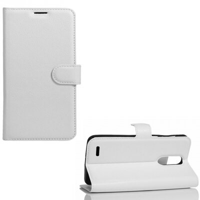 Telefontok álló, bőr hatású (flip, oldalra nyíló, asztali tartó funkció) Fehér [LG K10 2017 (M250N)]
