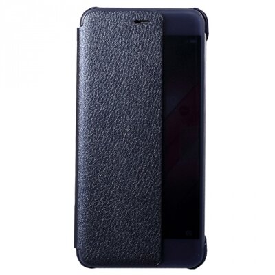 Telefontok álló, bőr (aktív flip, oldalra nyíló, Smart View Cover) Sötétkék [Huawei P10]