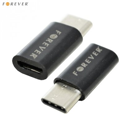 Forever FOREVER adapter (microUSB / USB Type-C, töltéshez, adatátvitelhez) FEKETE