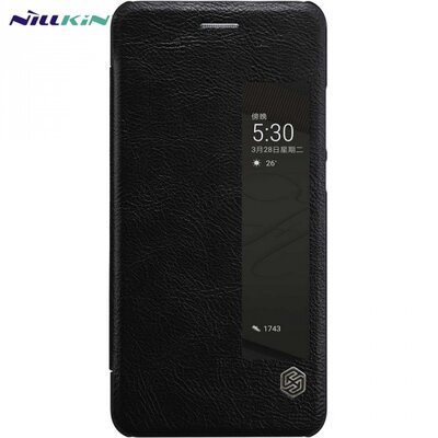 Nillkin Qin telefontok álló, bőr (aktív flip, S-View Cover) Fekete [Huawei P10+ Plus]