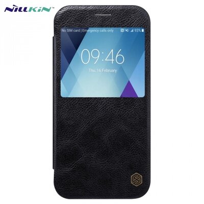 Nillkin Qin telefontok álló, bőr (aktív flip, S-View Cover) Fekete [Samsung Galaxy A5 (2017) (SM-A520F)]