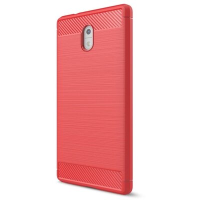 Hátlapvédő telefontok gumi / szilikon (közepesen ütésálló, szálcsiszolt, karbonminta) Piros [Nokia 3]