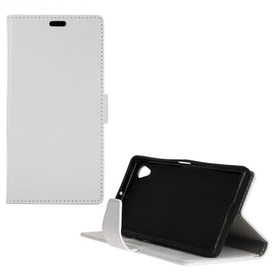Telefontok álló, bőr hatású (flip, oldalra nyíló, asztali tartó funkció) Fehér [Sony Xperia L1]