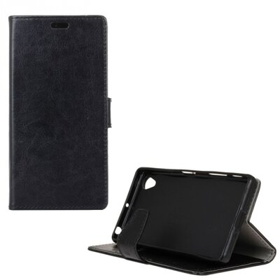 Telefontok álló, bőr hatású (flip, oldalra nyíló, asztali tartó funkció) Fekete [Sony Xperia L1]