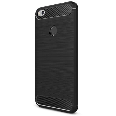Hátlapvédő telefontok gumi / szilikon (közepesen ütésálló, szálcsiszolt, karbonminta) Fekete [Huawei P9 Lite (2017)]
