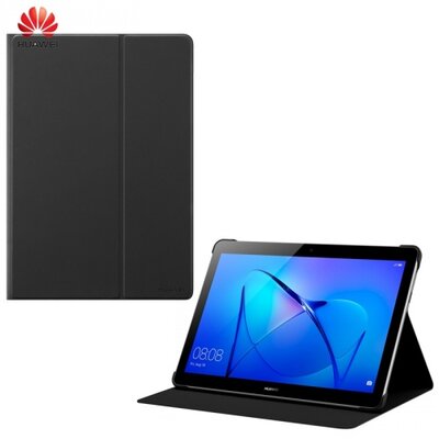 Huawei 51991965 tablet védőtok álló, bőr (FLIP, oldalra nyíló, asztali tartó funkció) FEKETE [Huawei Mediapad T3 10]