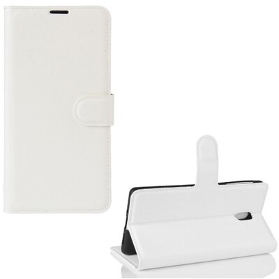 Telefontok álló, bőr hatású (flip, oldalra nyíló, asztali tartó funkció) Fehér [Nokia 3]