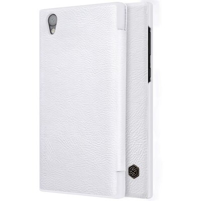 Nillkin Qin Telefontok álló, bőr hatású (flip, oldalra nyíló, bankkártya tartó) Fehér [Sony Xperia L1]