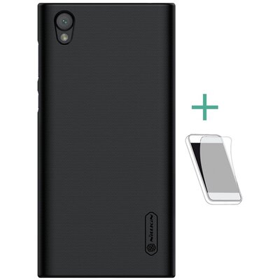 Nillkin Super Frosted műanyag hátlapvédő telefontok (érdes felület, kijelzővédő fóliával) Fekete [Sony Xperia L1]